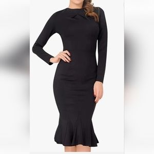 Mary Crafts Square Neck Black Sheath Midi Wiggle Dress Stretchy Plus 22W NWT